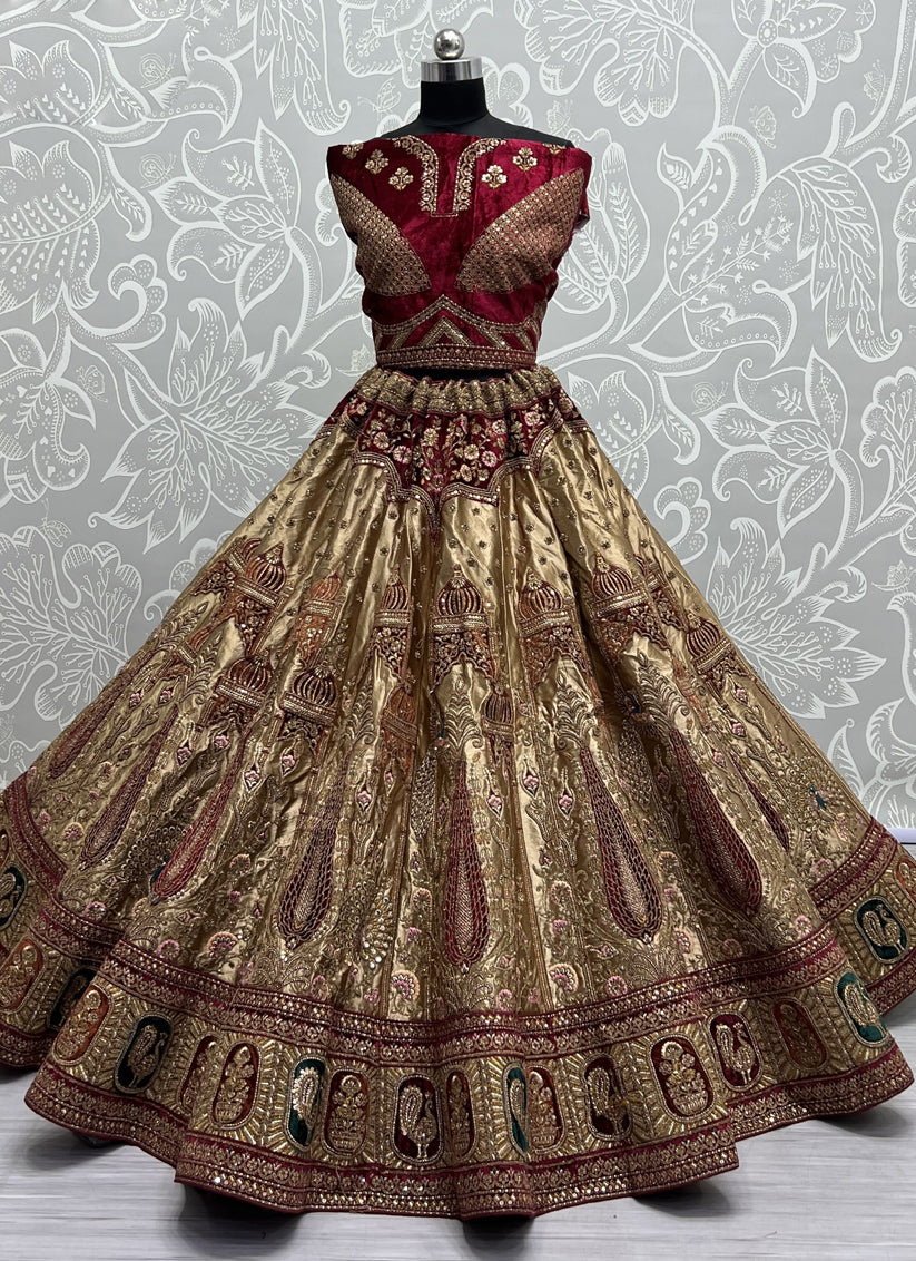 Beige Brocade Silk Heavy Designer Lehenga Choli Set TDO Australia