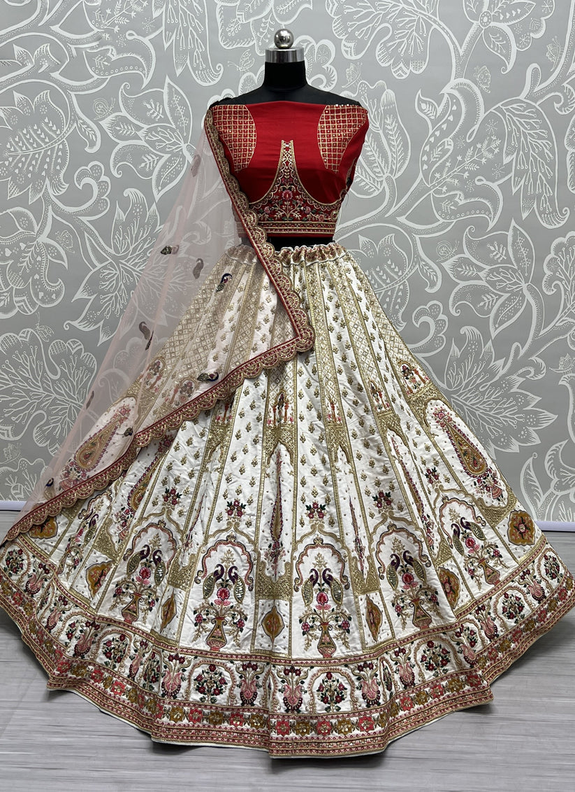 White Heavy Silk Designer Lehenga Choli Set