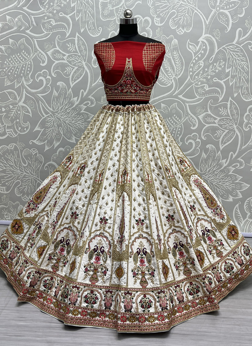 White Heavy Silk Designer Lehenga Choli Set