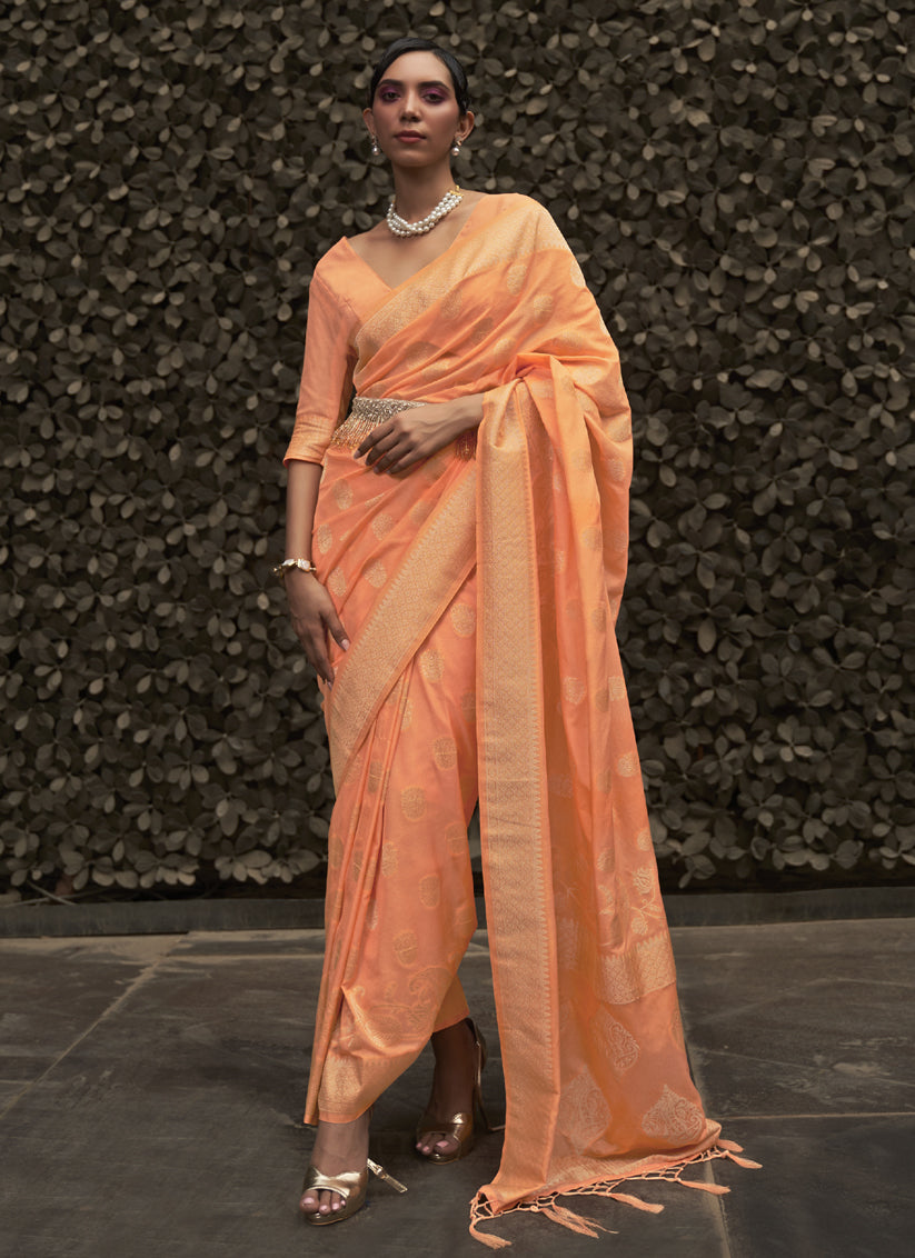 Orange Two Tone Silk Zari Woven Saree