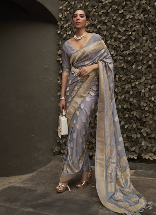 Slate Grey Two Tone Silk Zari Woven Saree