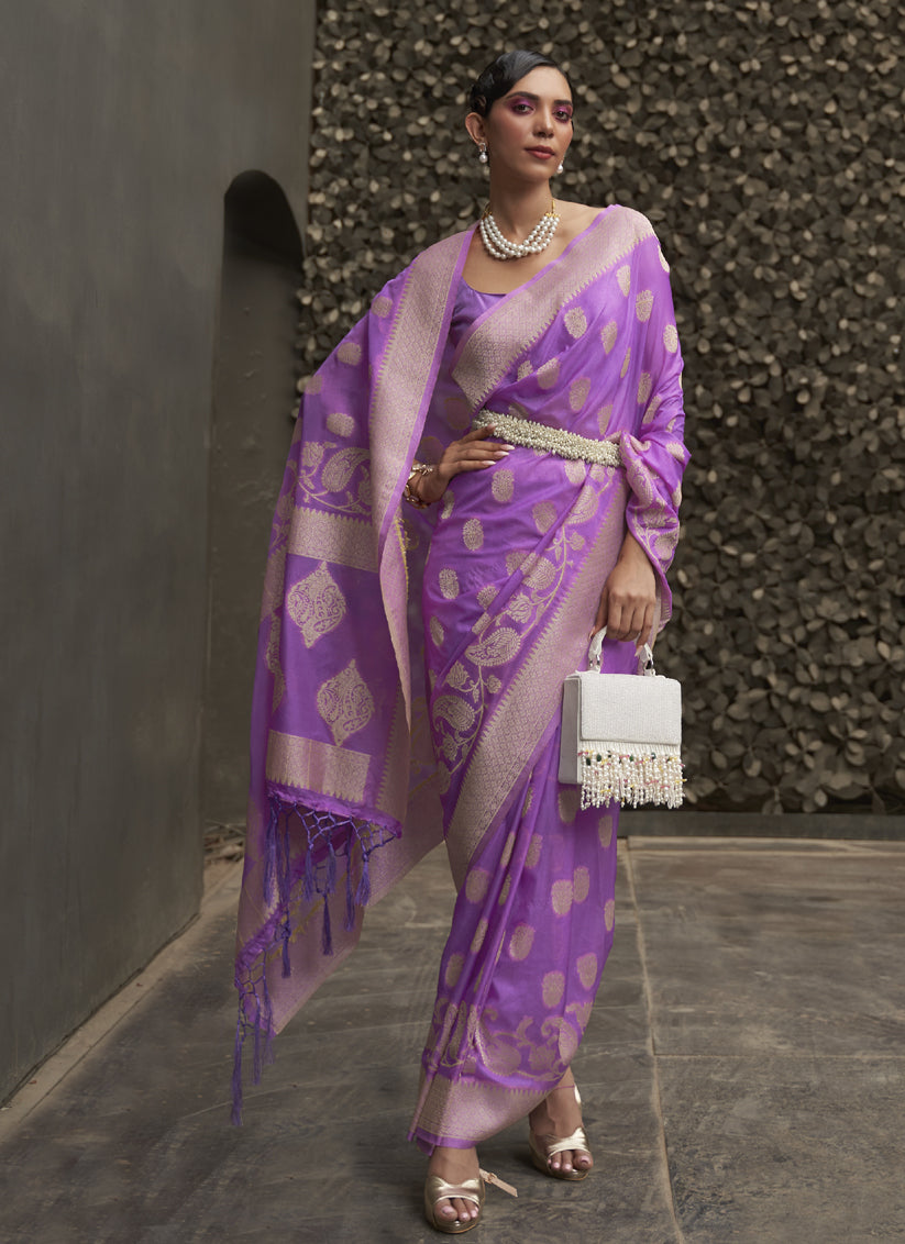 Purple Two Tone Silk Zari Woven Saree