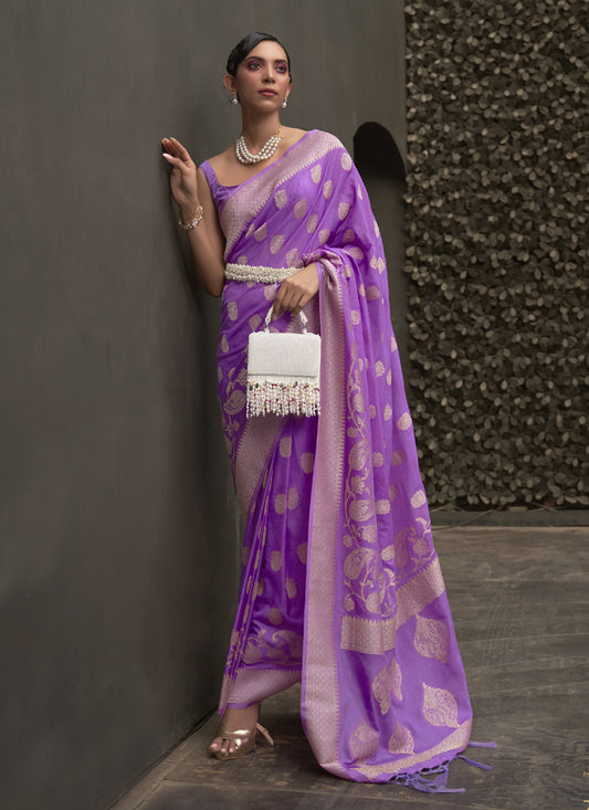 Purple Two Tone Silk Zari Woven Saree