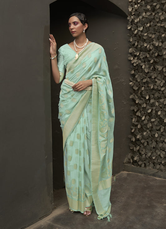 Mint Green Two Tone Silk Zari Woven Saree