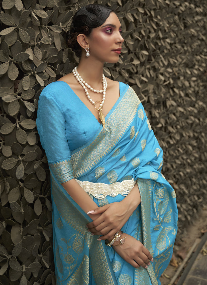 Sky Blue Two Tone Silk Zari Woven Saree