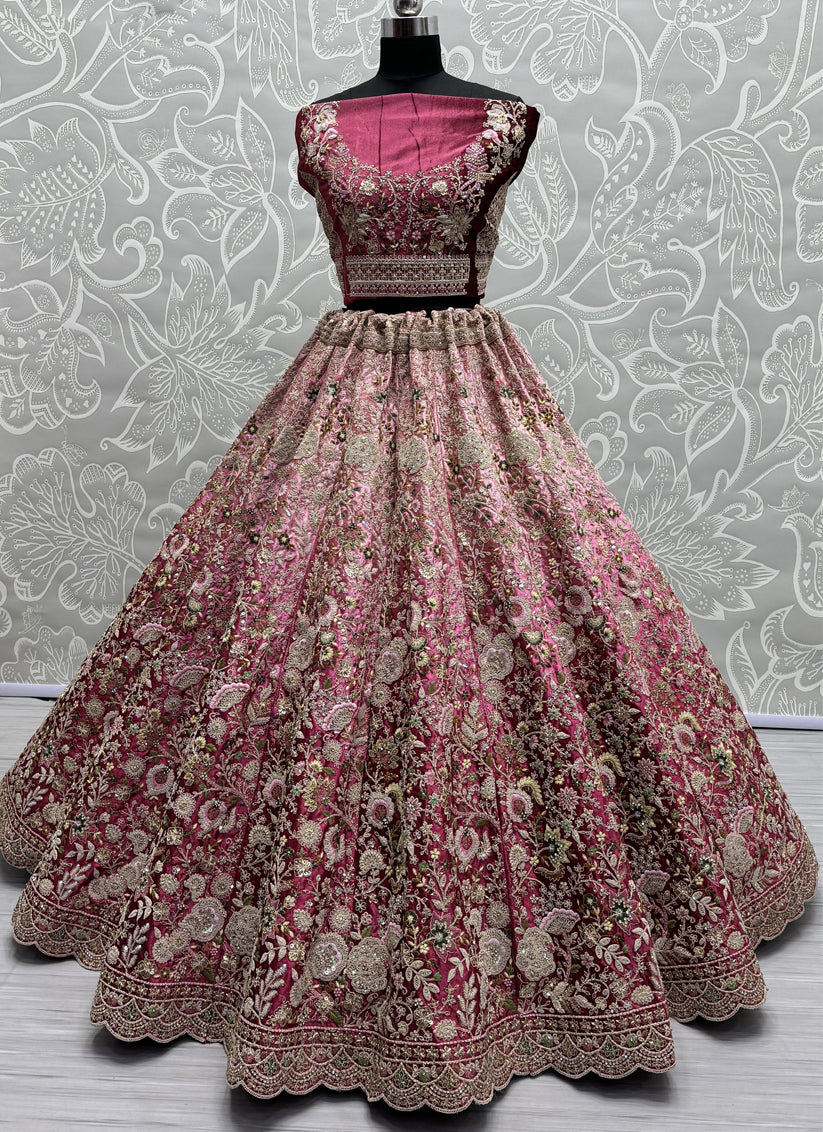 Pink Velvet Designer Lehenga Choli Set