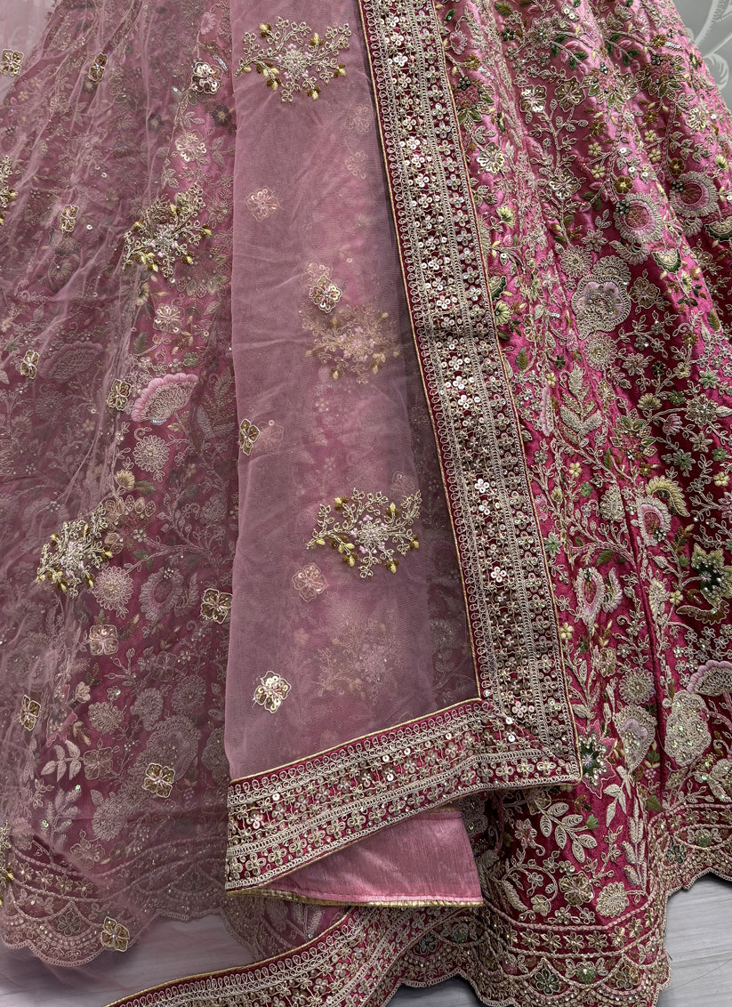 Pink Velvet Designer Lehenga Choli Set