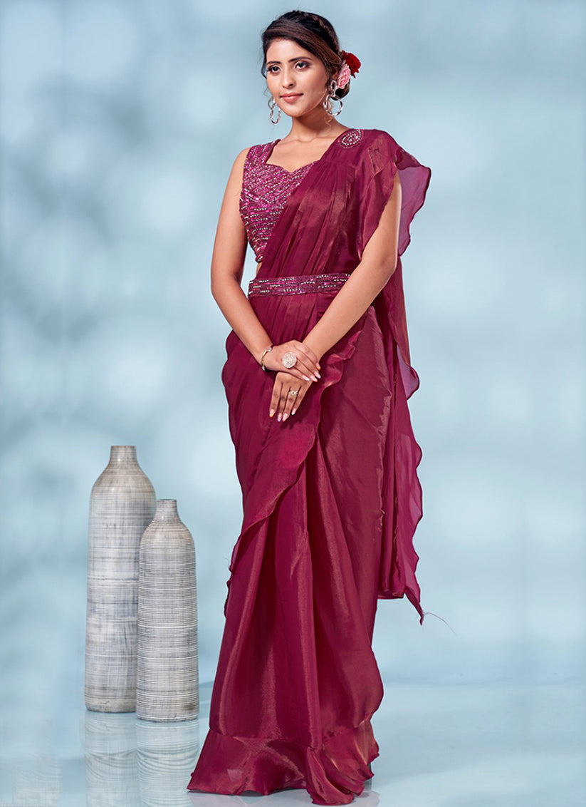 Magenta Lycra Saree with Readymade Saree