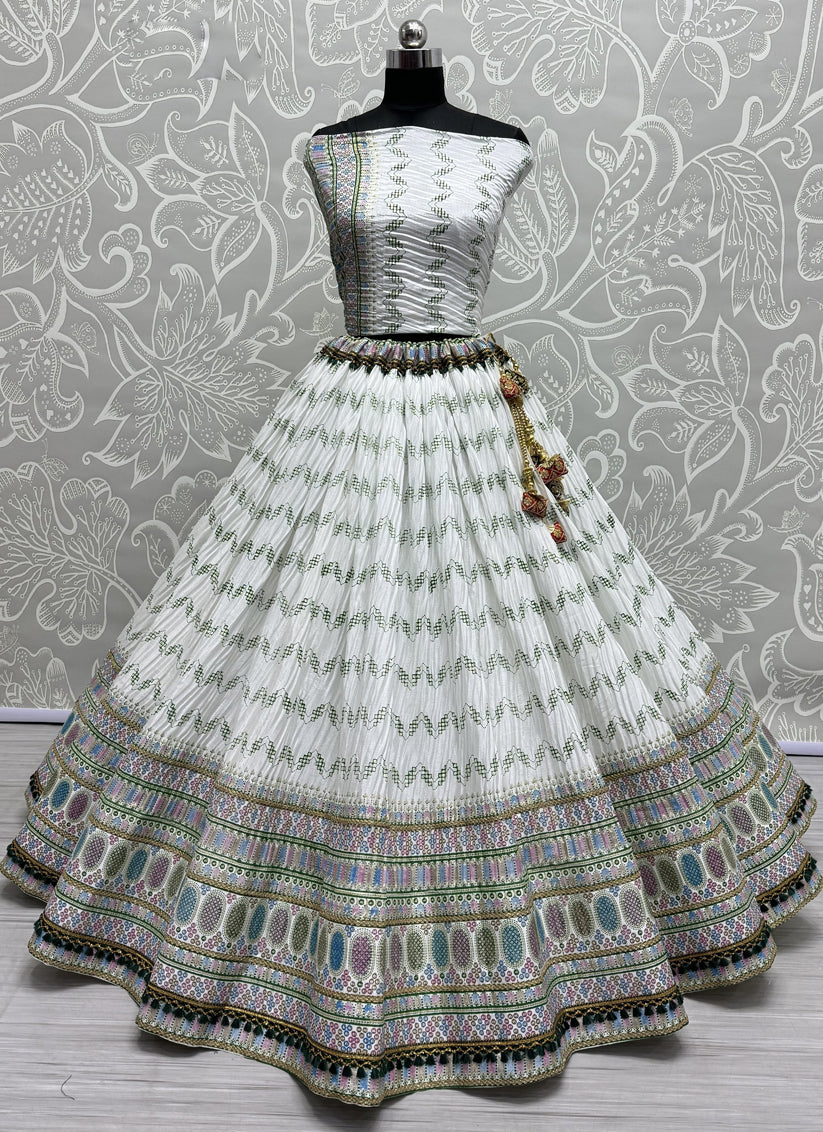 White Chinnon Lehenga Choli for Festival