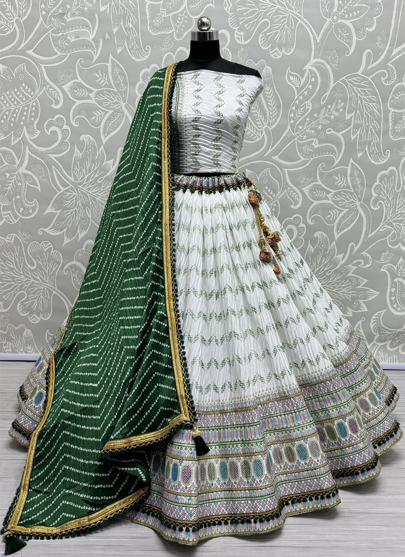 White Chinnon Lehenga Choli for Festival