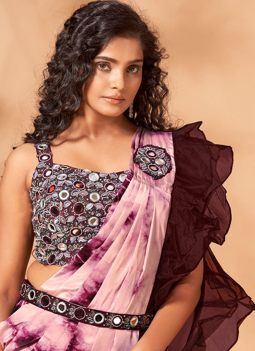 Pink Georgette Saree with Readymade Saree – TDO Australia