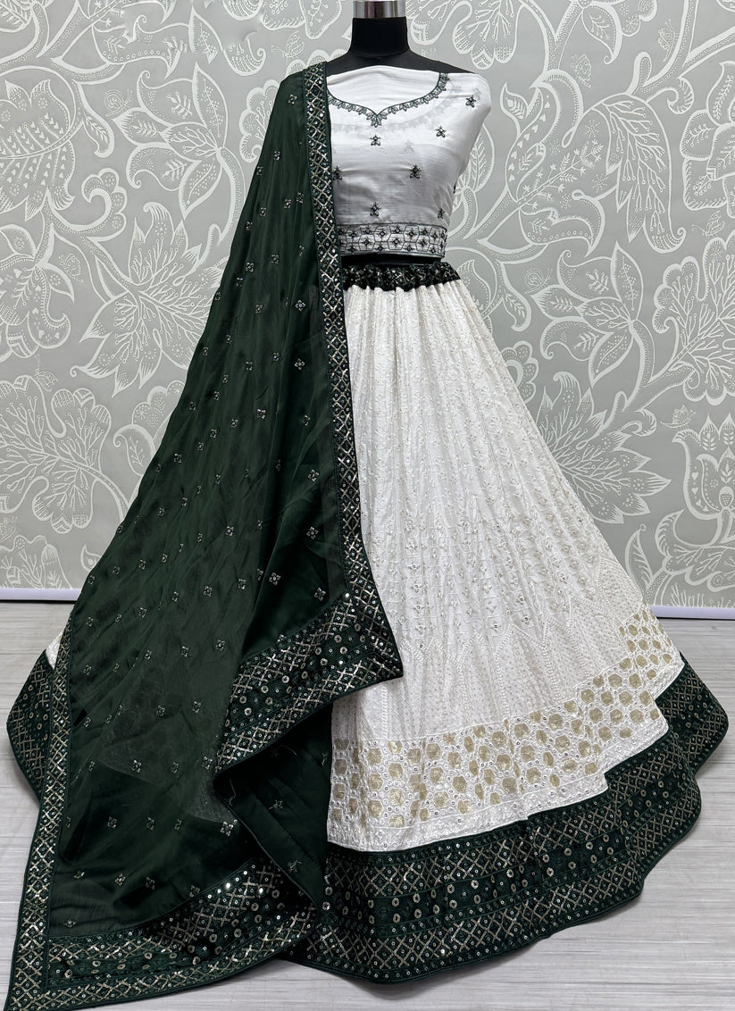 White Georgette Embroidered Wedding Lehenga Choli