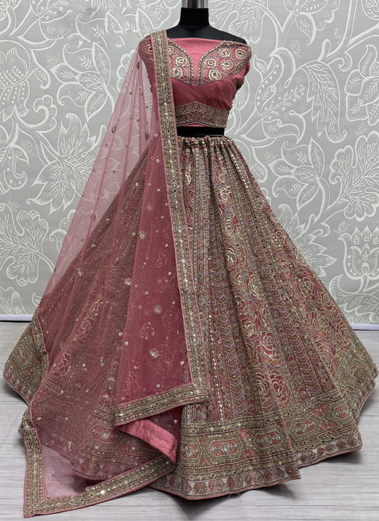 Onion Pink Heavy Net Embroidered Designer Lehenga Choli