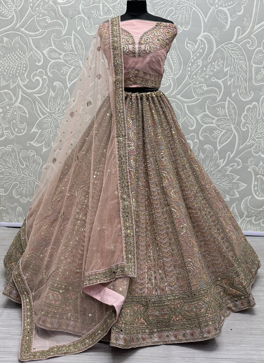 Peach Heavy Net Embroidered Designer Lehenga Choli