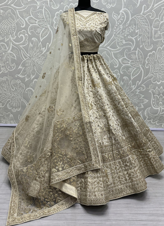 Beige Heavy Silk Embroidered Designer Lehenga Choli