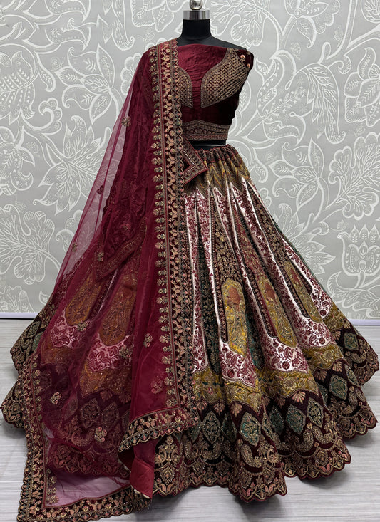 Cream Velvet Embroidered Designer Lehenga Choli