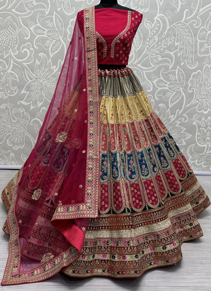 Rani Pink Silk Embroidered Designer Lehenga Choli