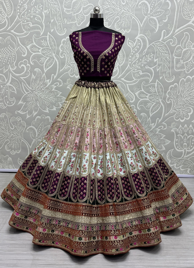 Purple Silk Embroidered Designer Lehenga Choli