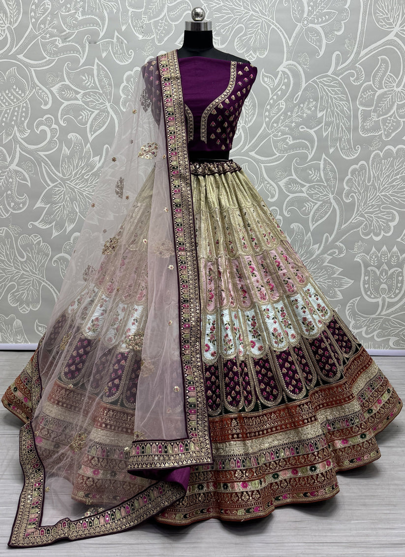 Purple Silk Embroidered Designer Lehenga Choli