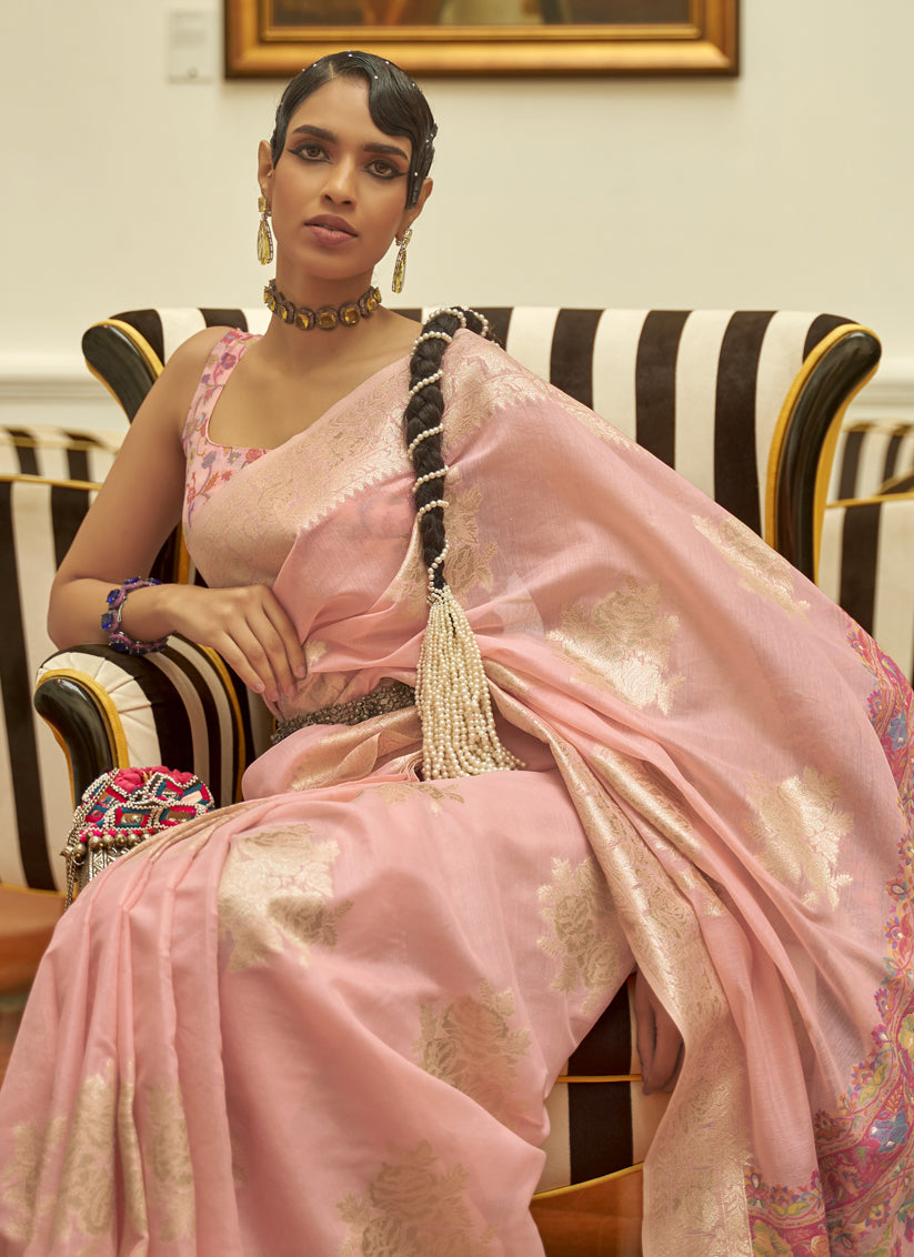 Blush Pink Modal Kashmiri Pallu Saree For Festival