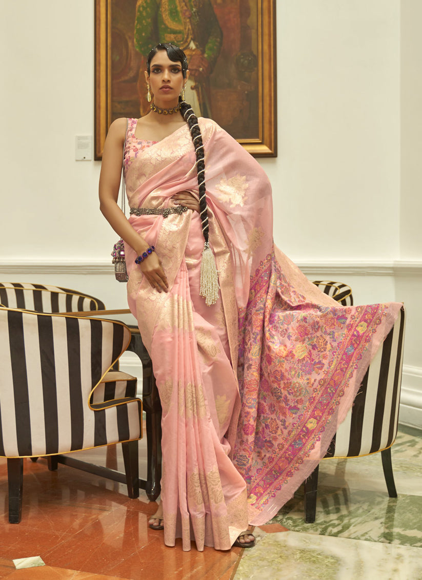 Blush Pink Modal Kashmiri Pallu Saree For Festival