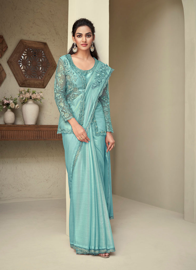 Ice Blue Designer Saree