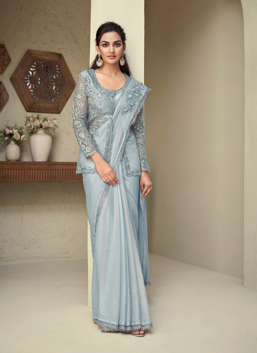 Pearl Grey Designer Saree