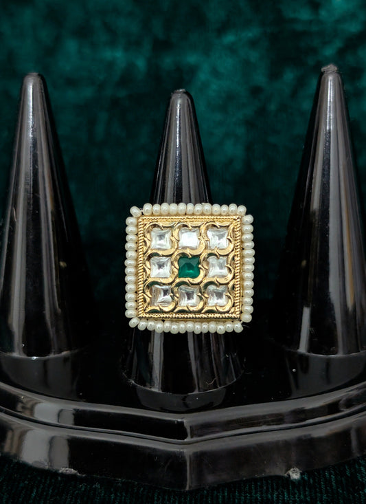 Kundan Studded and Pearl Ring For Women