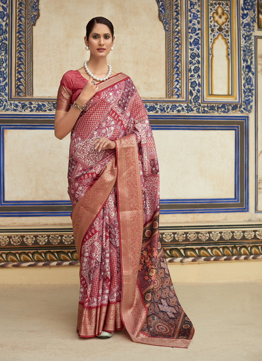 Red Dola Viscose Partywear Saree