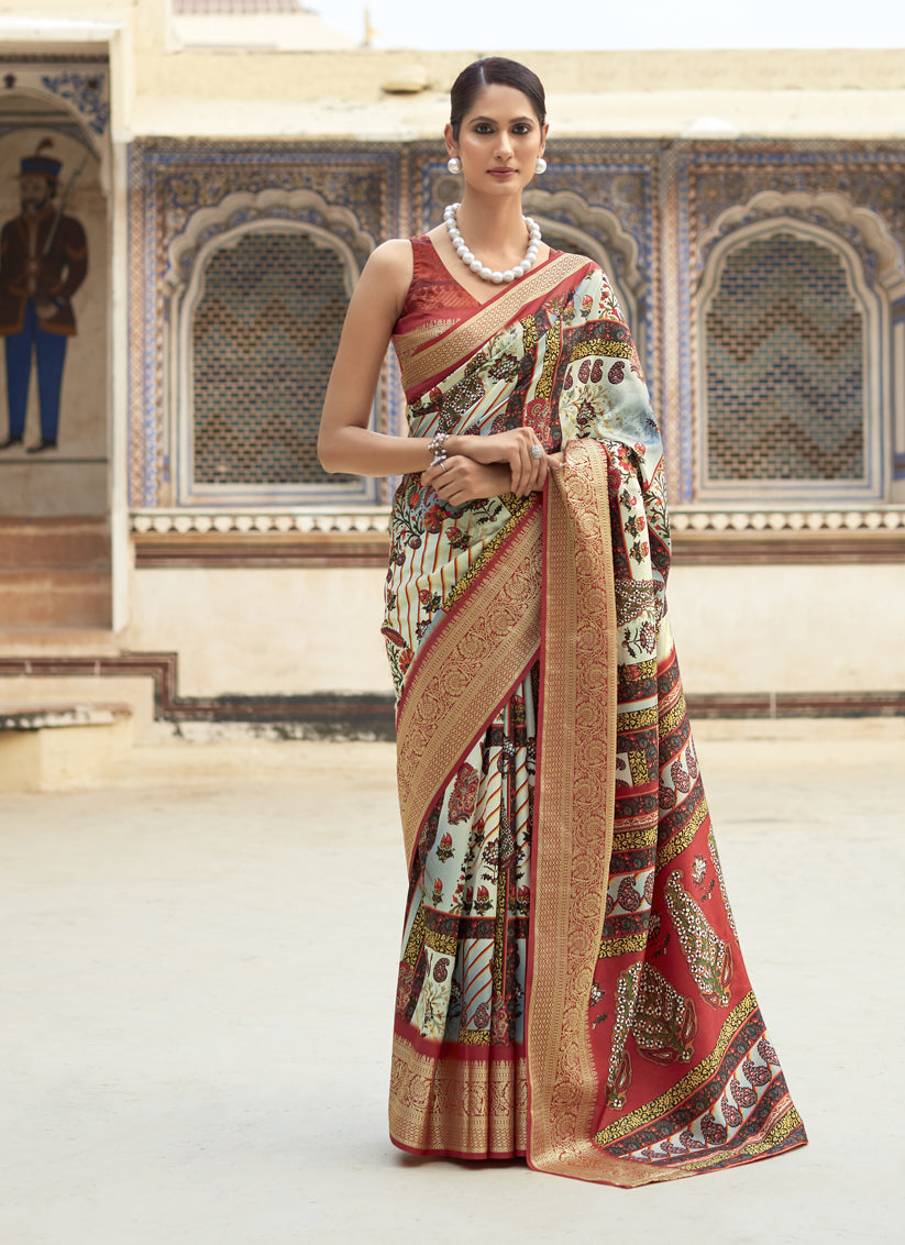 Cream Dola Viscose Partywear Saree