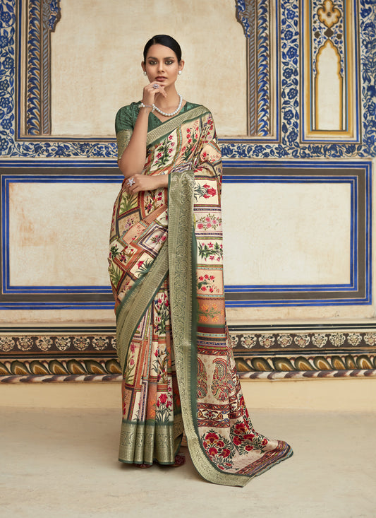 Cream Dola Viscose Partywear Saree