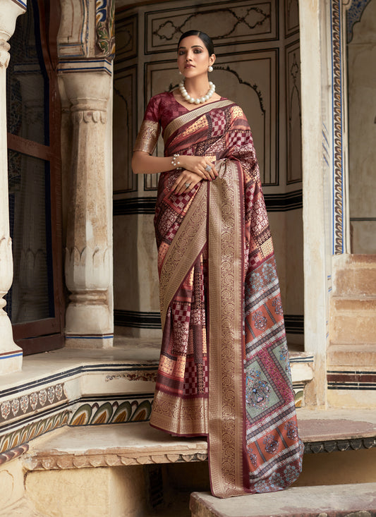 Wine Dola Viscose Partywear Saree