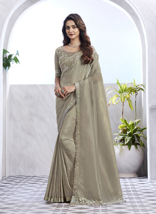 Dusty Beige Saree with Embroidered Blouse