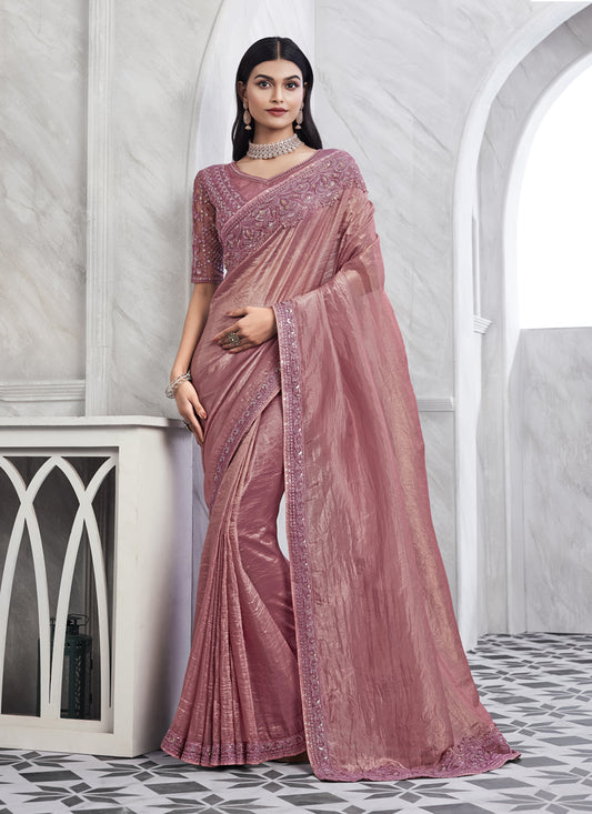 Dusty Pink Saree with Embroidered Blouse