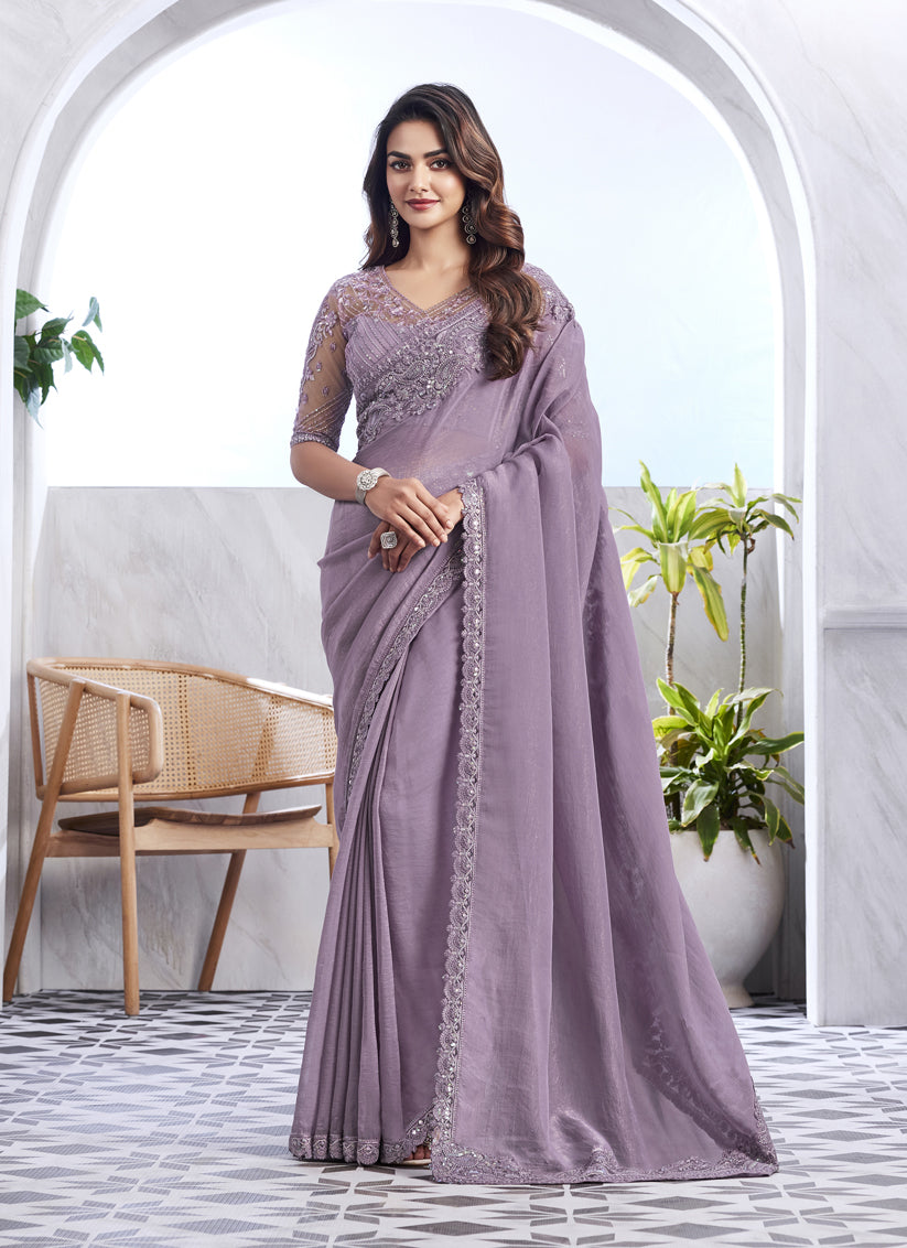 Lilac Saree with Embroidered Blouse