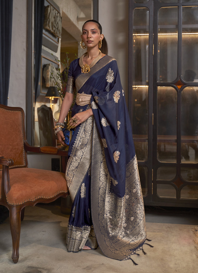 Midnight Blue Faux Georgette Handloom Weaving Saree