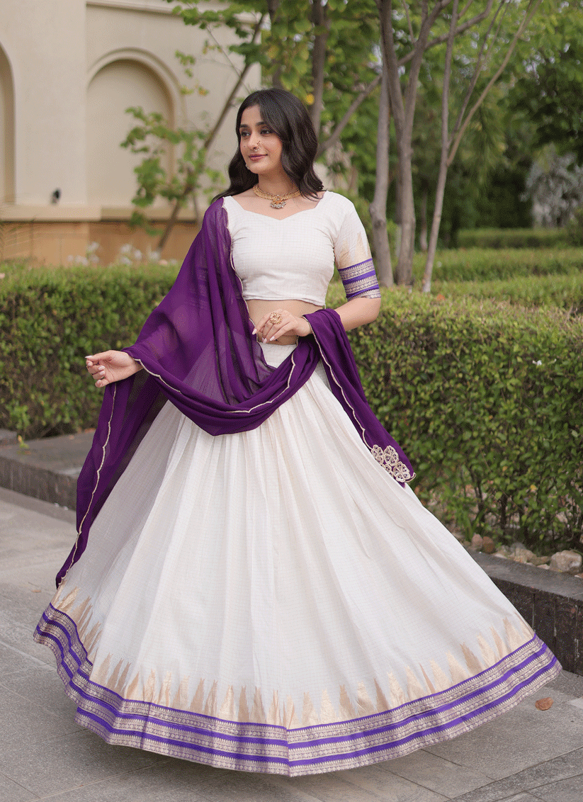 White Viscose Jacquard Designer Embroidered Chaniya Choli