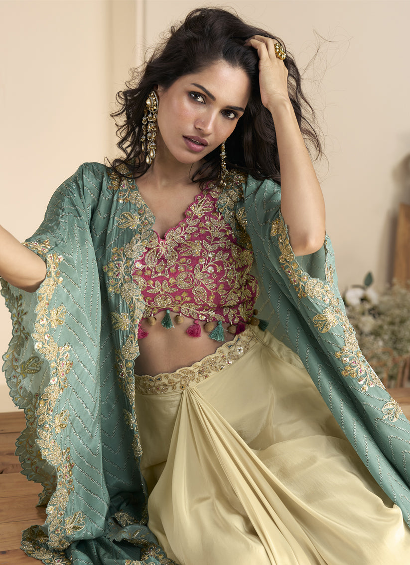 Cream Embroidered & Sequins  Designer Indowestern