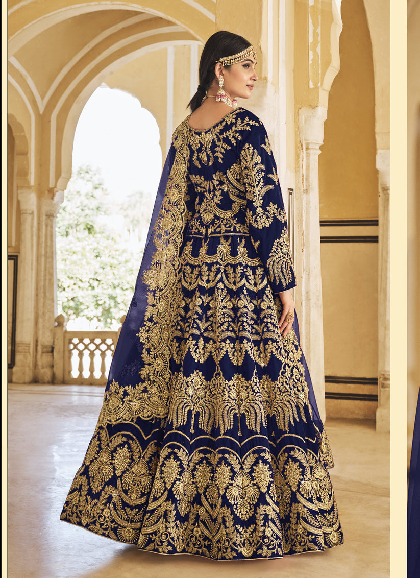 Navy Blue Heavy Velvet Bridal Lehenga Choli Set