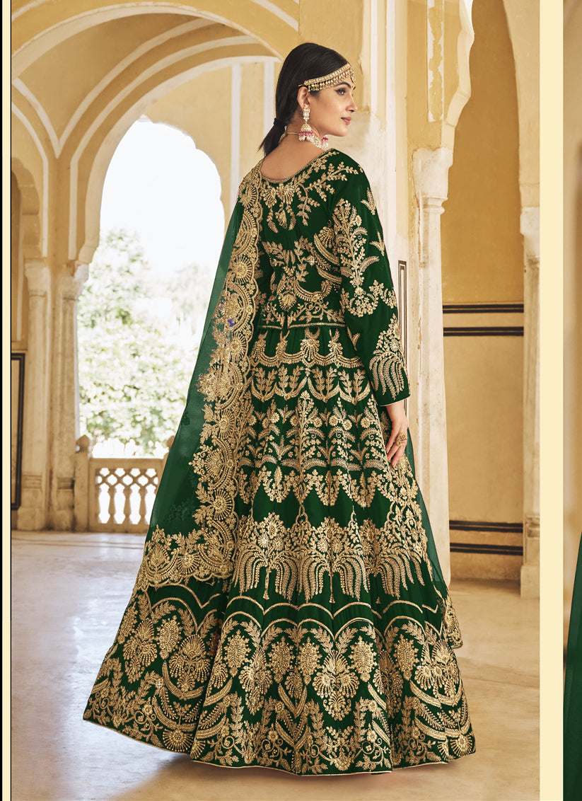 Green Heavy Velvet Bridal Lehenga Choli Set