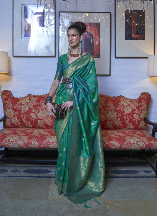 Rama Green Handloom Silk Weaving Saree