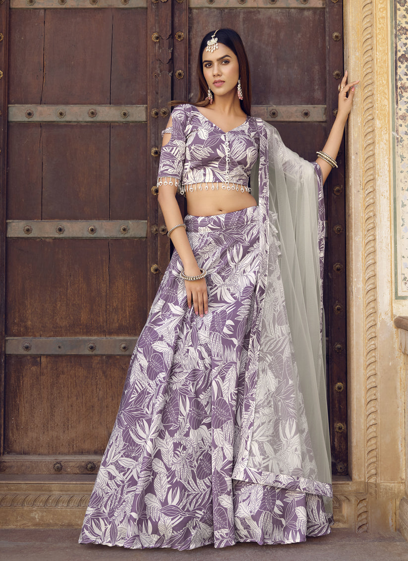 Purple Crushed Silk Designer Lehenga Choli Set