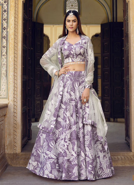 Purple Crushed Silk Designer Lehenga Choli Set