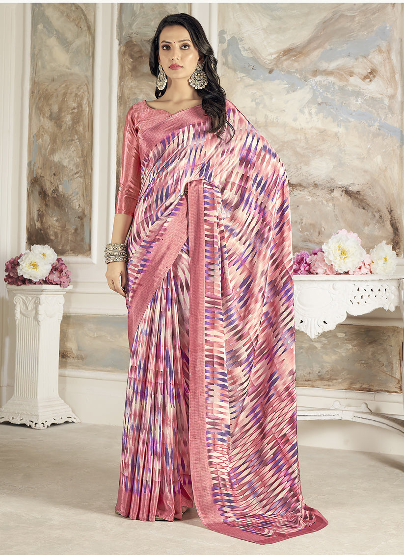 Multicolor Digital Print Silk Crepe Saree