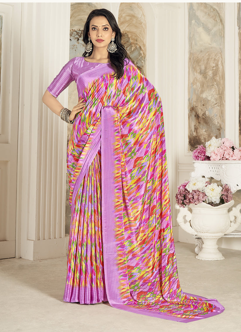 Multicolor Digital Print Silk Crepe Saree