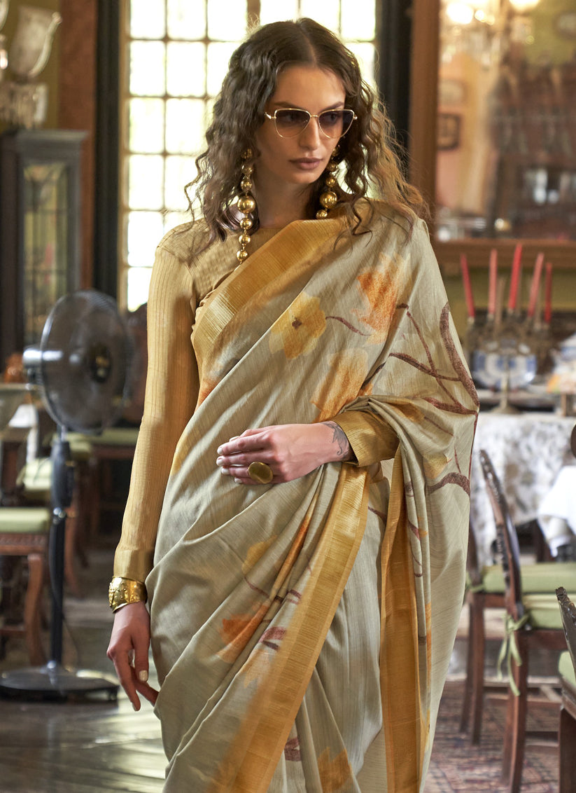 Beige Soft Banarasi Woven Saree For Festival