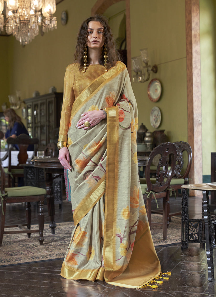 Beige Soft Banarasi Woven Saree For Festival