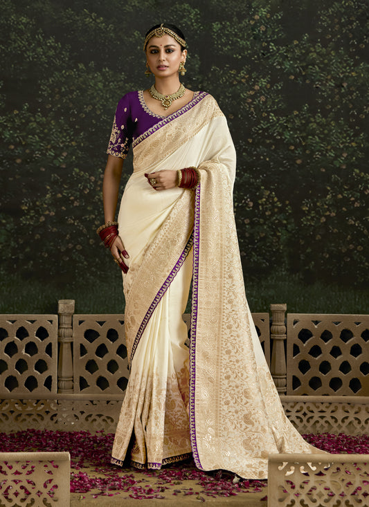 Ivory Dola Silk Embroidered Wedding Saree