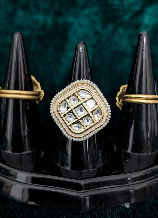 Pearl and Kundan Studded Ring For Women
