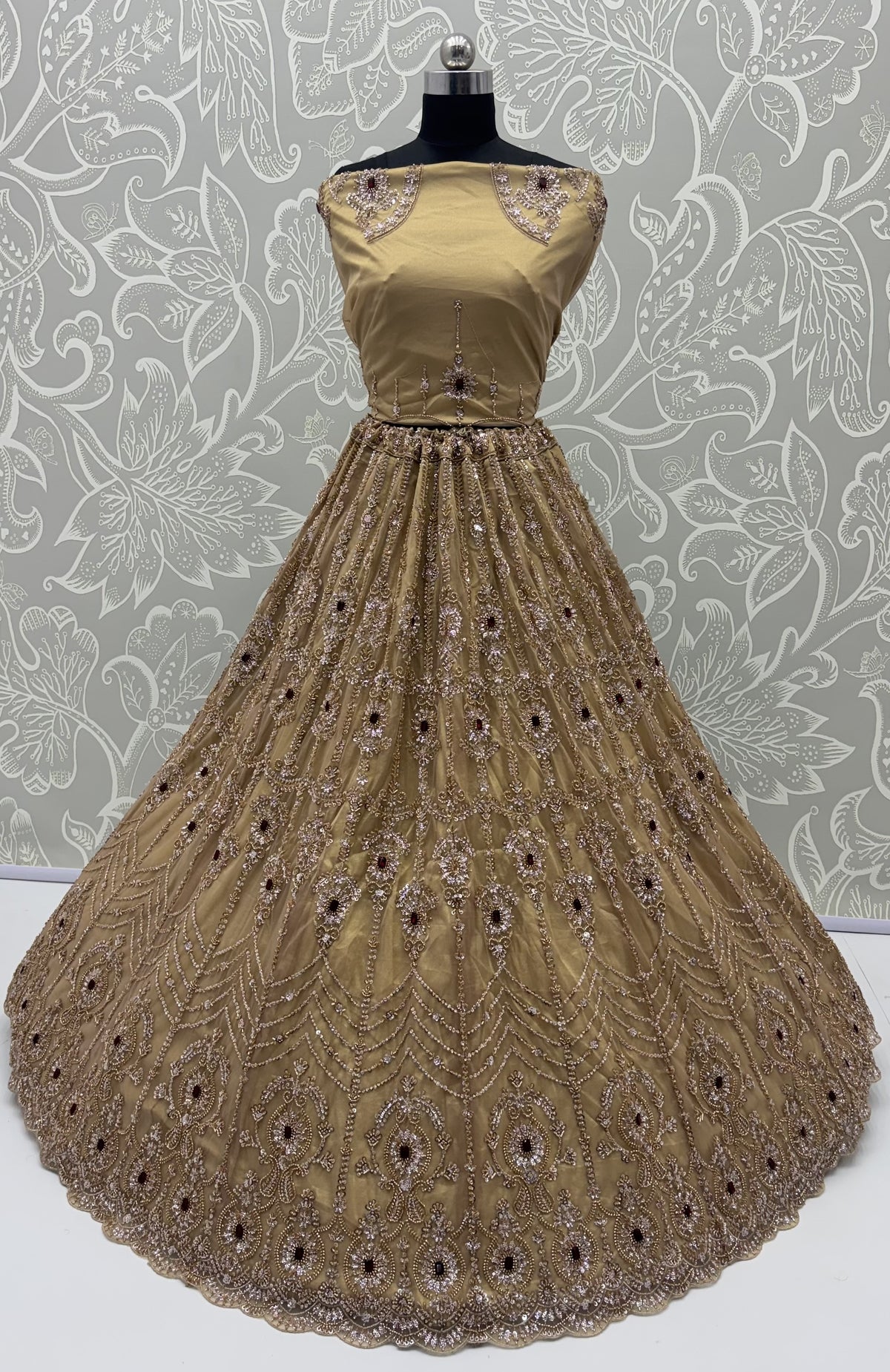 Beige Heavy Bridal Embroidered Lehenga Choli